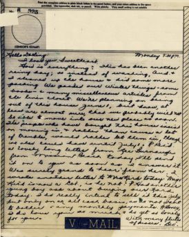 Bev to Ande: V-Mail of 24 May 1943