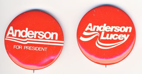 Anderson for President button (1980) & Anderson/Lucey button (1980)
