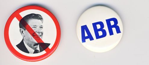 NOT REAGAN button & ABR button (1984)
