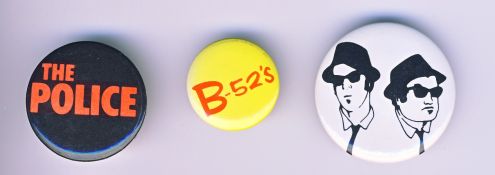 The Police, The B-52's and The Blues Brothers buttons