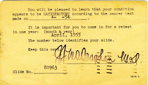 Postcard: Cancer Test Results 1954