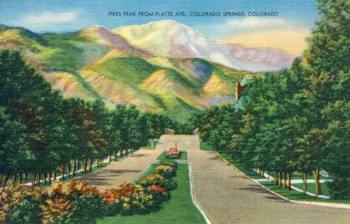 Postcard: Pikes Peak from Platte Avenue