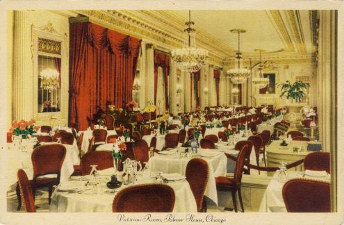 Postcard: Victorian Room of the Palmer House, Chicago