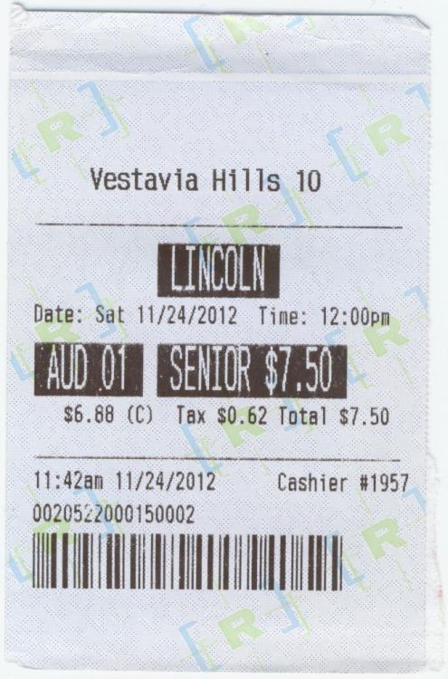 112412 Lincoln ticket stub