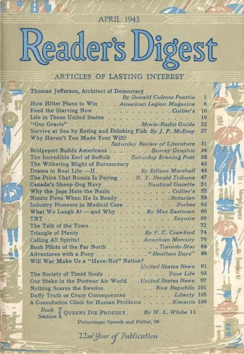 Reader's Digest, April 1943 issue contents