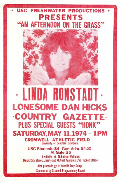 Linda Ronstadt concert handbill 11 May 1974