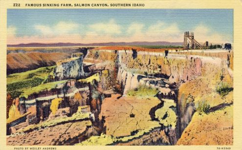 Postcard: Famous Sinking Farm, Salmon Canyon, Idaho